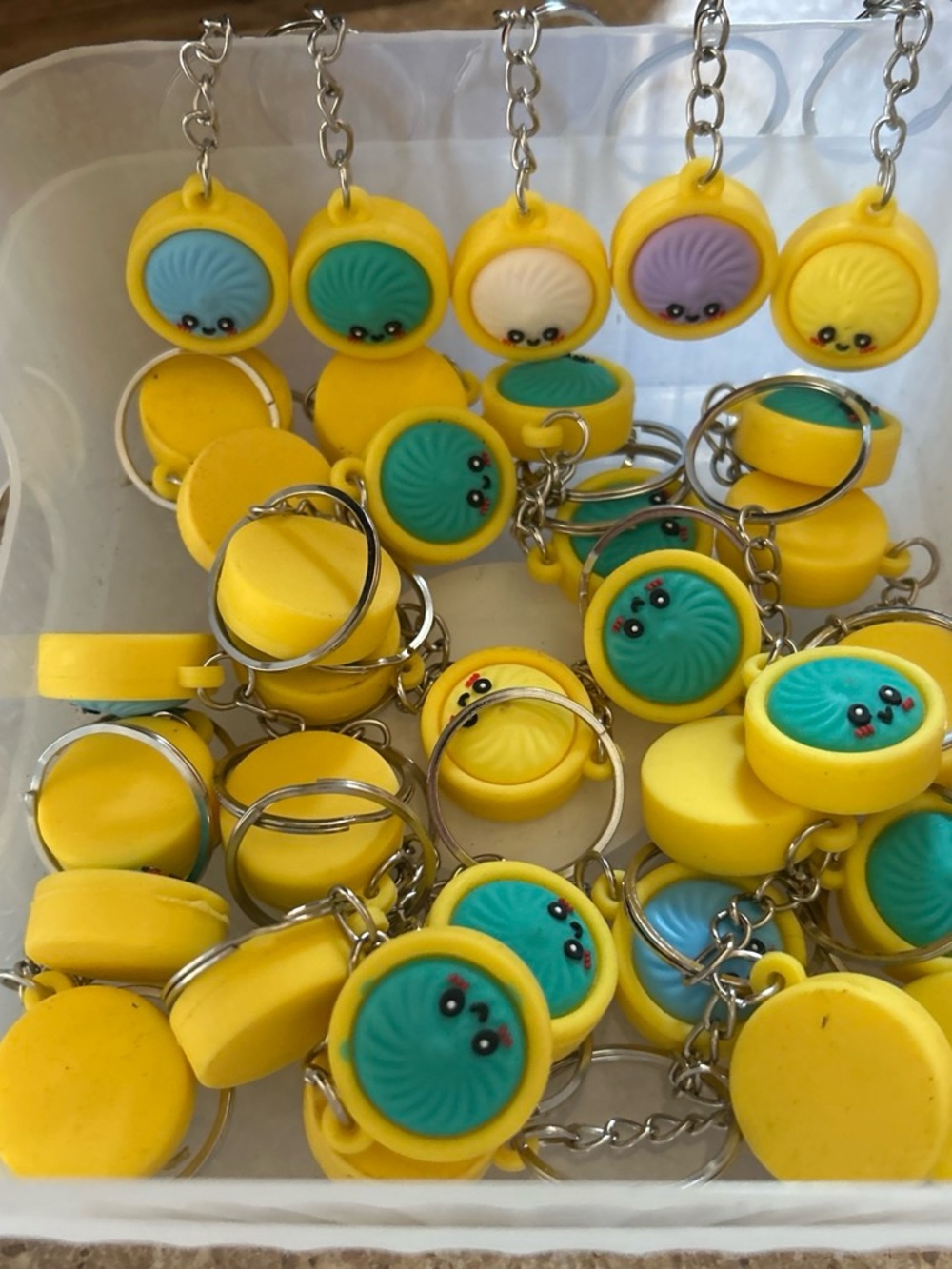Yellow Kids Keychain with Smiling Shell Charm - Teal, Purple, Cream Inserts